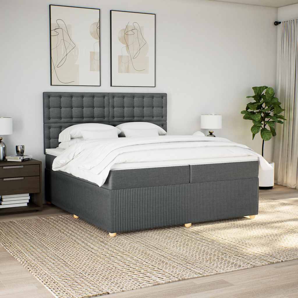Box spring postelja z vzmetnico temno siva 200×200 cm blago