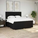 Box spring postelja z vzmetnico črn 200x200 cm blago