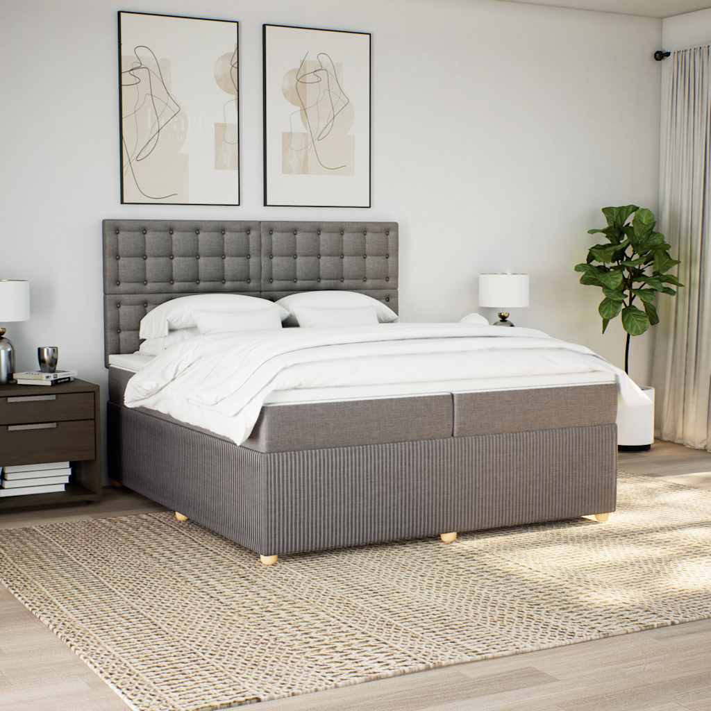Box spring postelja z vzmetnico taupe 200×200 cm blago