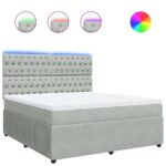 Box spring postelja z vzmetnico svetlo siva 180x200 cm žamet - Image 2