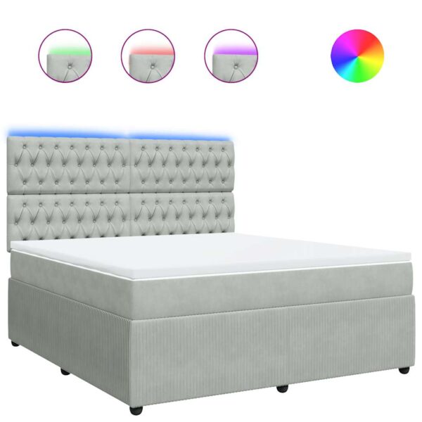 Box spring postelja z vzmetnico svetlo siva 180x200 cm žamet - Image 2
