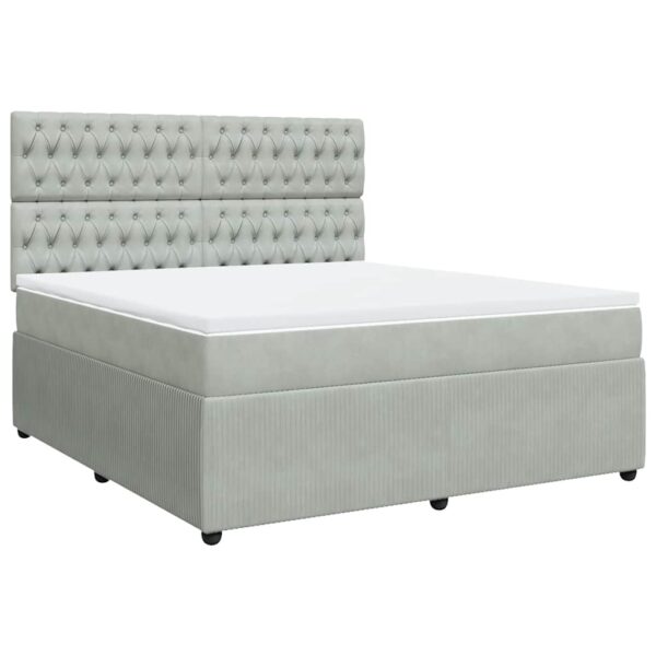 Box spring postelja z vzmetnico svetlo siva 180x200 cm žamet - Image 3