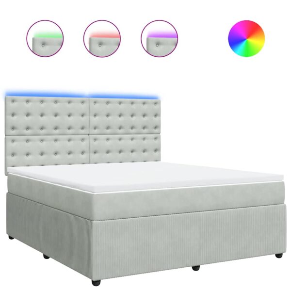 Box spring postelja z vzmetnico svetlo siva 180x200 cm žamet - Image 2