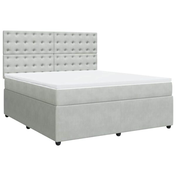 Box spring postelja z vzmetnico svetlo siva 180x200 cm žamet - Image 3
