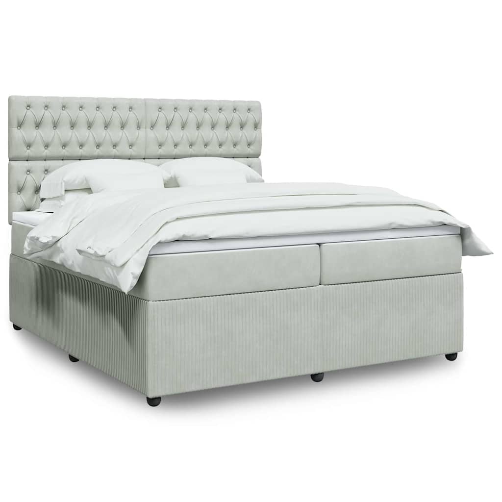 Box spring postelja z vzmetnico svetlo siva 200×200 cm žamet