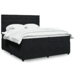 Box spring postelja z vzmetnico črna 200x200 cm žamet