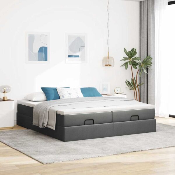 Otomanski posteljni okvir z vzmetnicami siv 160x200 cm blago - Image 3