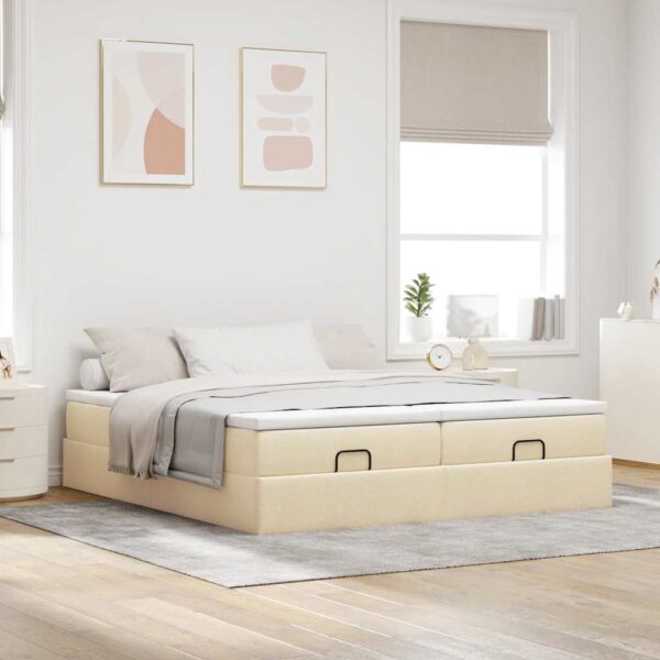 Otomanski posteljni okvir z vzmetnicami krem 160x200 cm blago - Image 3