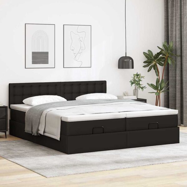 Otomanski posteljni okvir z vzmetnicami črn 160x200cm um. usnje - Image 3