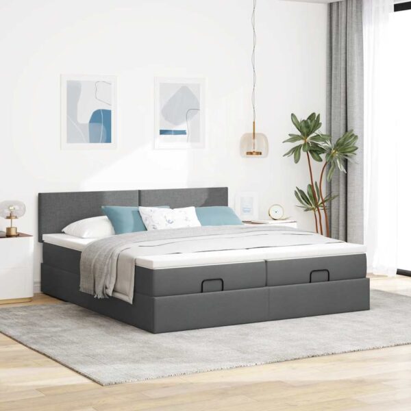 Otomanski posteljni okvir z vzmetnicami siv 160x200 cm blago - Image 3