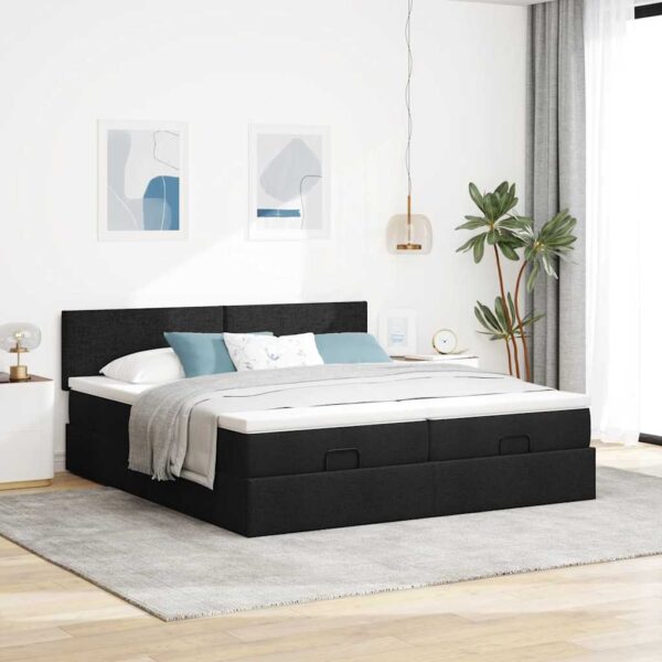 Otomanski posteljni okvir z vzmetnicami črn 160x200 cm blago - Image 3