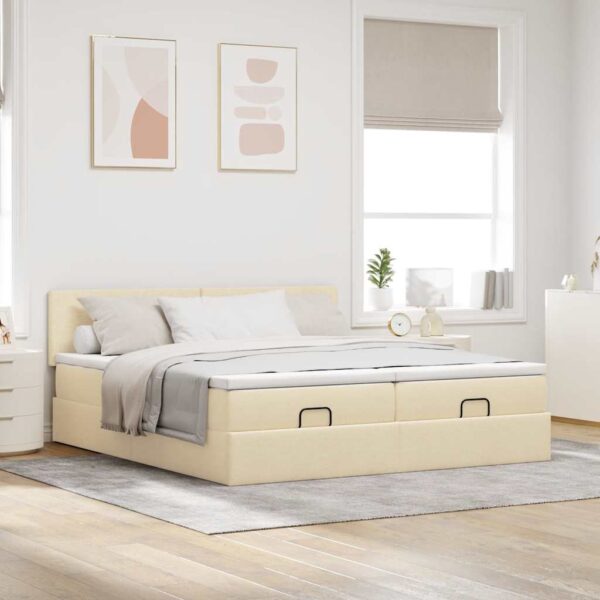 Otomanski posteljni okvir z vzmetnicami krem 160x200 cm blago - Image 3