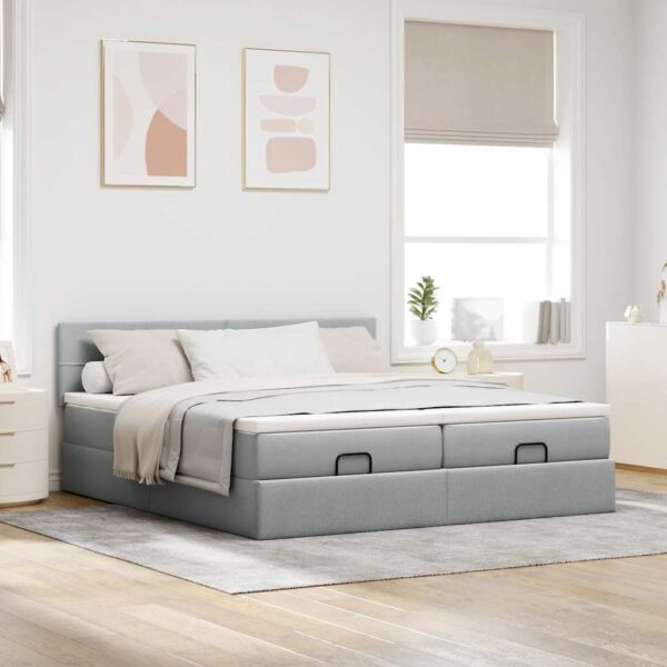 Otomanski posteljni okvir z vzmetnicami siv 160x200 cm blago - Image 3