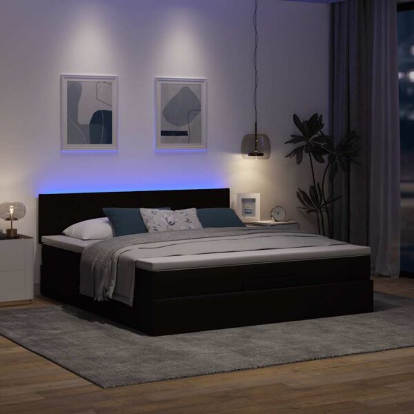 Otomanska postelja z vzmetnico&LEDs temno rjava 180x200cm blago - Image 3