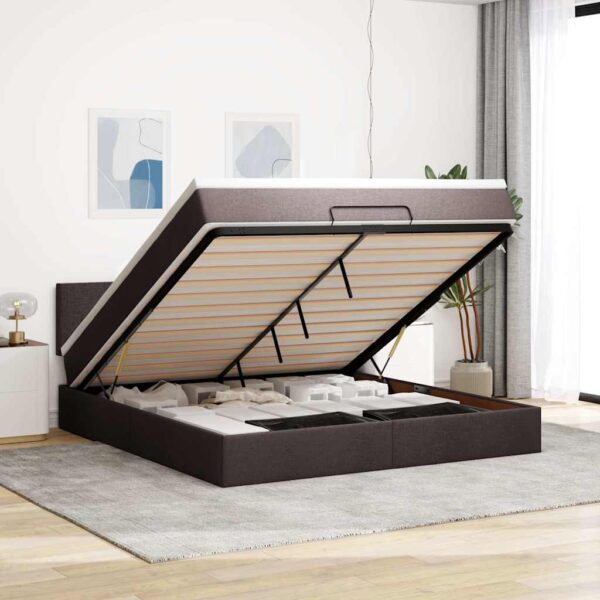 Otomanska postelja z vzmetnico&LEDs temno rjava 180x200cm blago