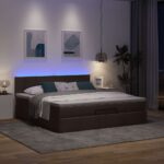 Otomanska postelja z vzmetnico&LEDs temno rjava 180x200cm blago - Image 3