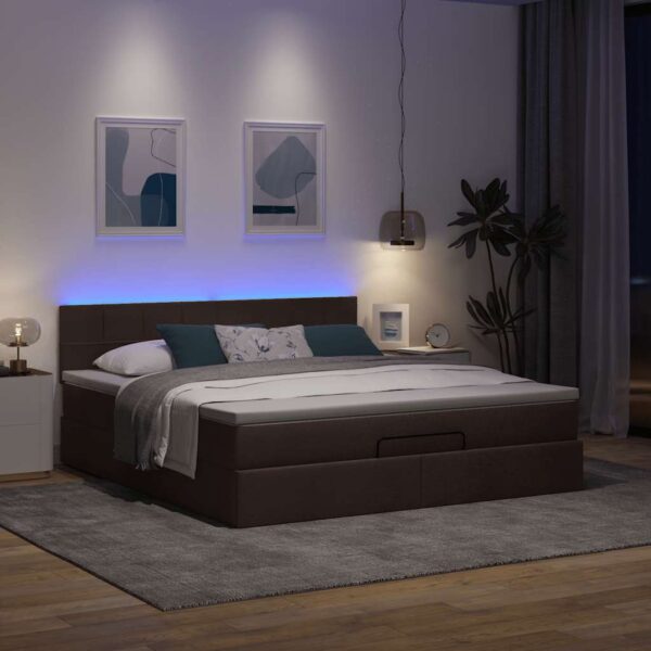 Otomanska postelja z vzmetnico&LEDs temno rjava 180x200cm blago - Image 3