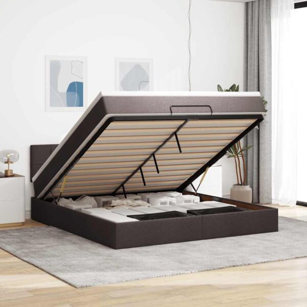 Otomanska postelja z vzmetnico&LEDs temno rjava 180x200cm blago
