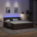 Otomanska postelja z vzmetnico&LEDs temno rjava 180x200cm blago - Image 3