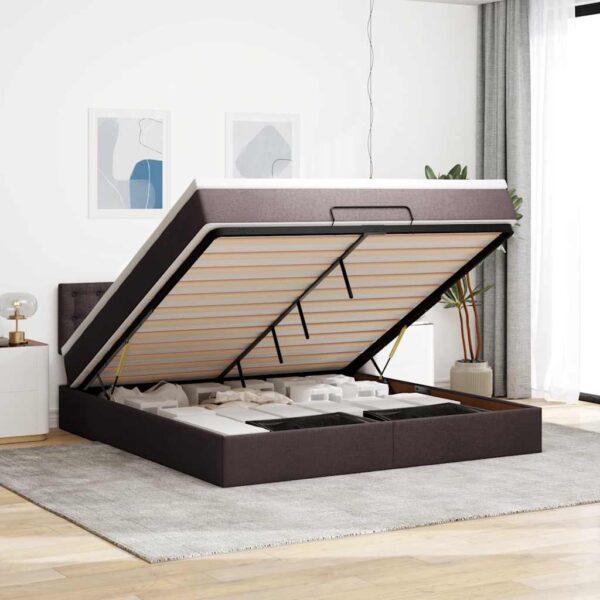 Otomanska postelja z vzmetnico&LEDs temno rjava 180x200cm blago