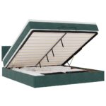 Otomanska postelja z vzmetnico & LED temno zelena 160x200cm - Image 2