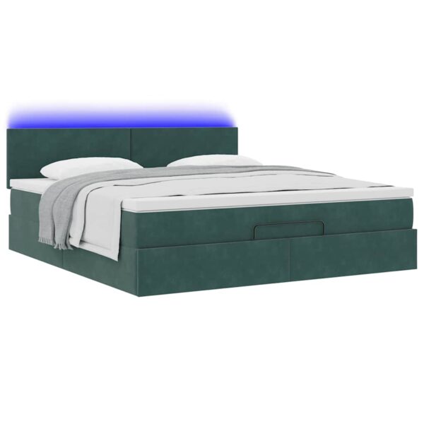 Otomanska postelja z vzmetnico & LED temno zelena 160x200cm - Image 3