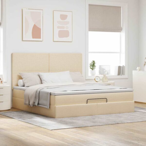 Otomanski posteljni okvir z vzmetnico krem 180x200cm blago - Image 3