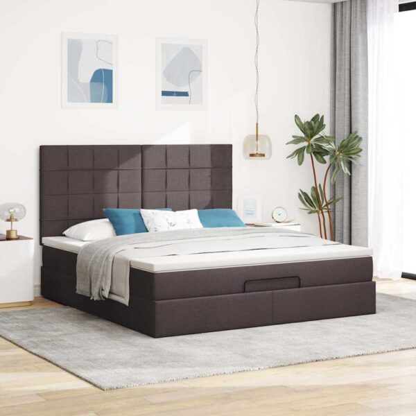 Otomanski posteljni okvir z vzmetnico temno rjava 180x200 cm - Image 3