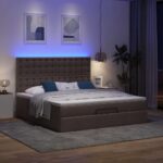 Otomanska postelja z vzmetnico&LEDs temno rjava 180x200cm blago - Image 3