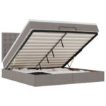 Otomanska postelja z vzmetnico & LEDs taupe 180x200 cm blago - Image 2