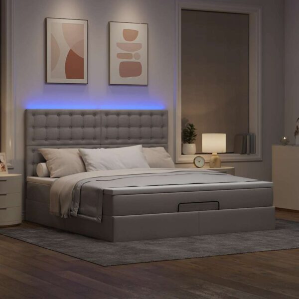 Otomanska postelja z vzmetnico & LEDs taupe 180x200 cm blago - Image 3