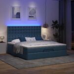Otomanska postelja z vzmetnico & LEDs modra 180x200 cm blago - Image 3