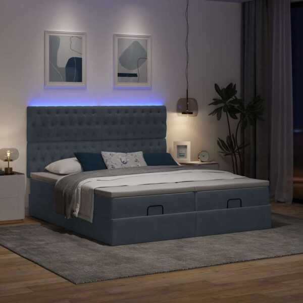 Otomanski posteljni okvir z vzmetnicami siv 160x200 cm žamet - Image 3