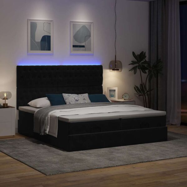 Otomanski posteljni okvir z vzmetnicami črn 160x200 cm žamet - Image 3
