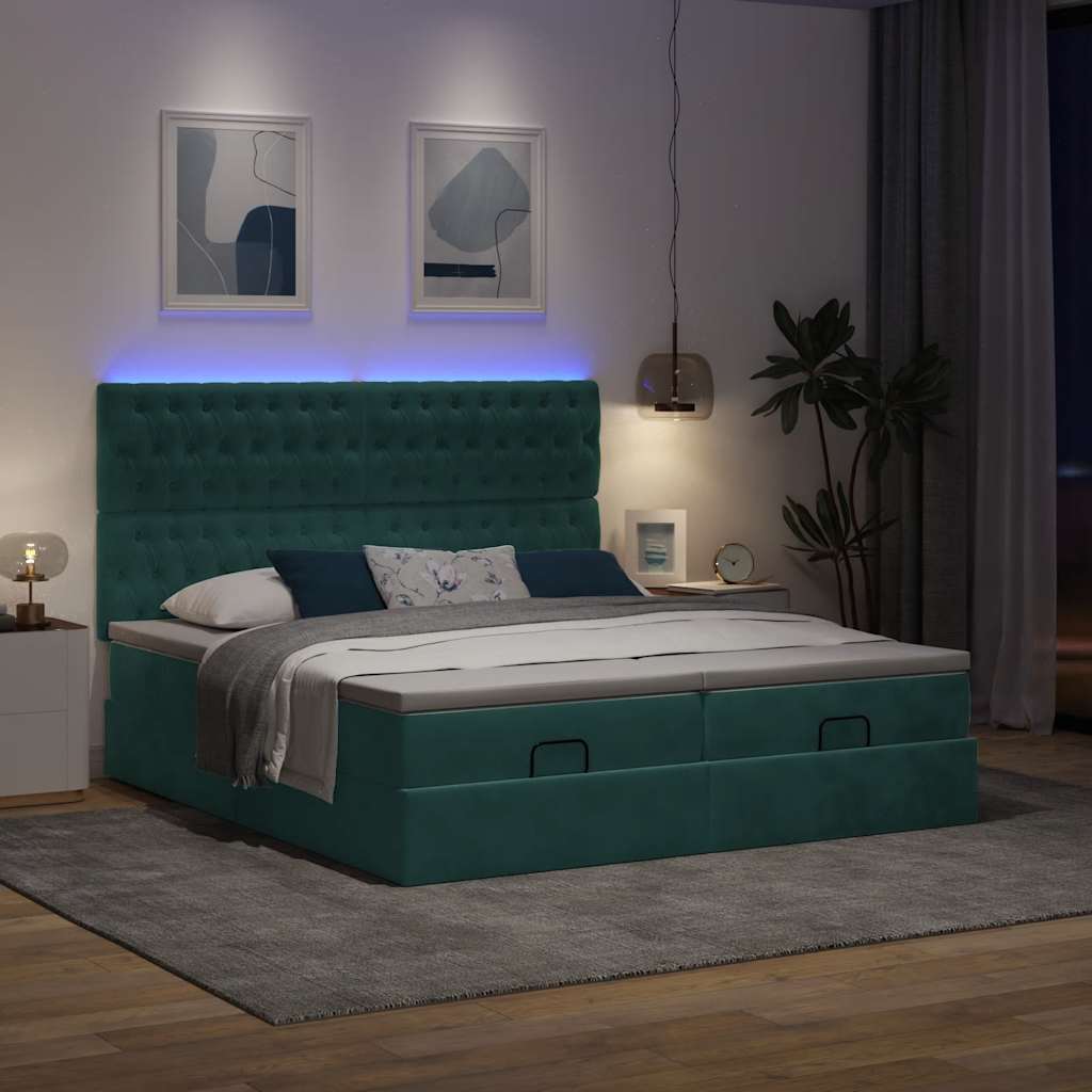 Otomanski posteljni okvir z vzmetnicami zelen 180x200cm žamet
