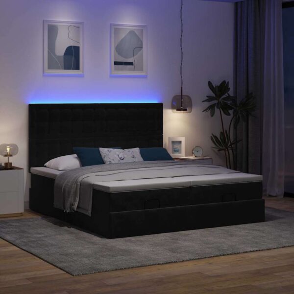 Otomanski posteljni okvir z vzmetnicami črn 160x200 cm žamet - Image 3