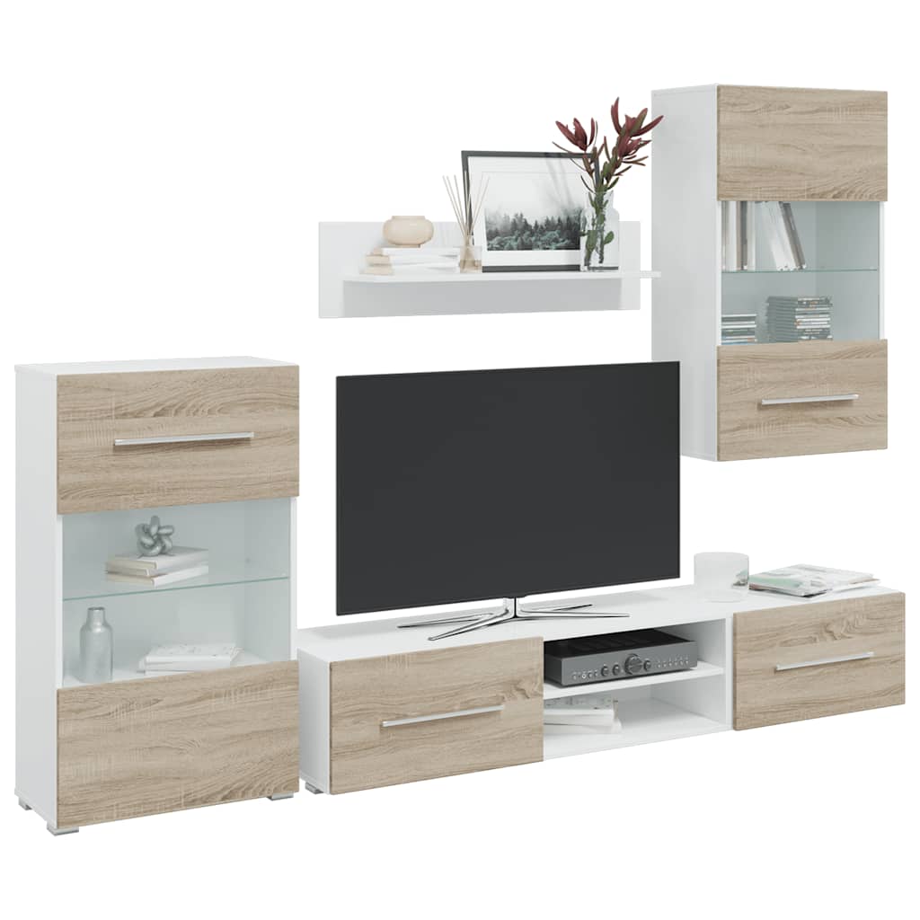 5 kosov TV enote z LED osvetlitvijo Sonoma Oak Engineered Wood