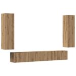 Komplet 4 kosov stenske TV omarice Artisan Oak Engineered Wood - Image 2