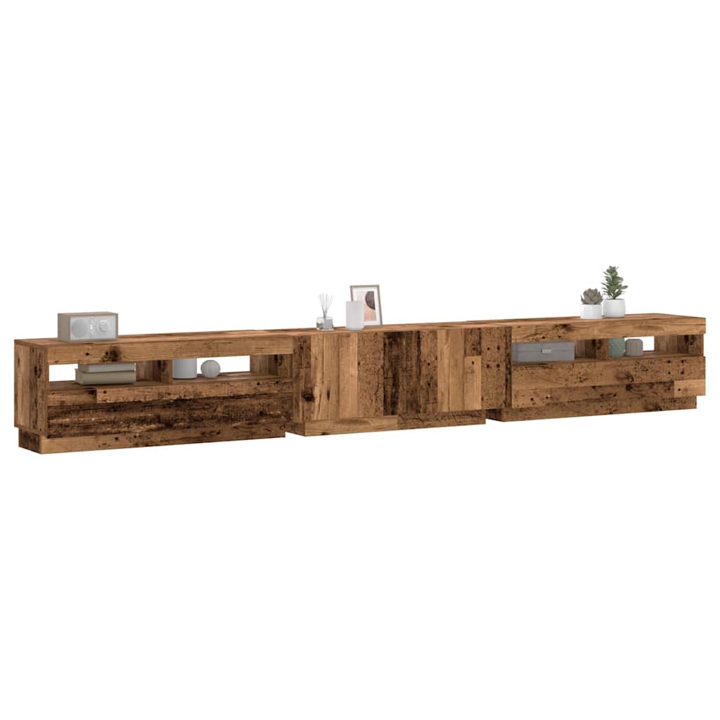 TV omarica z LED starinski les 300x35x40 cm inženirski les