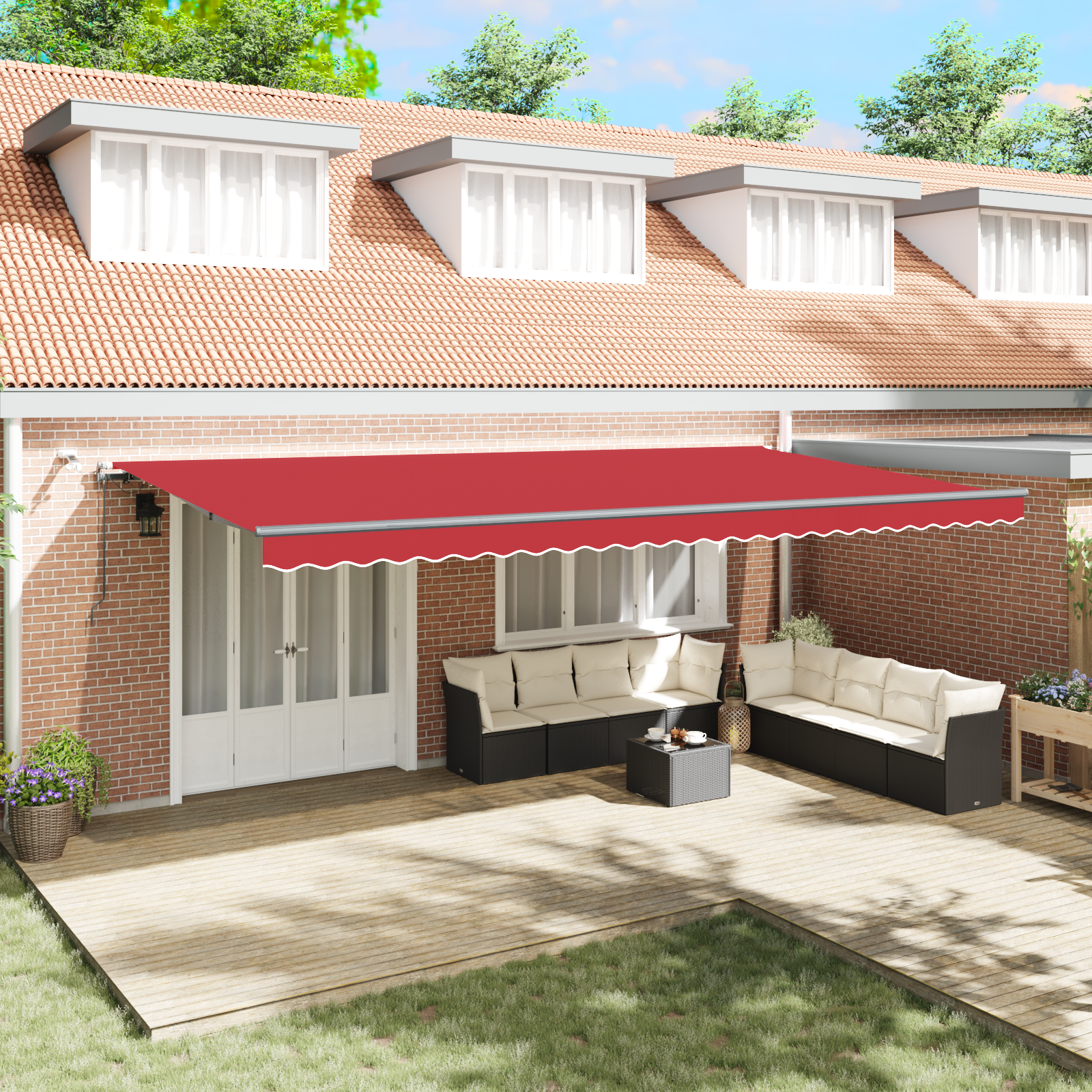 Avtomatska retraktibilna tenda z LED rdeča 600×350 cm