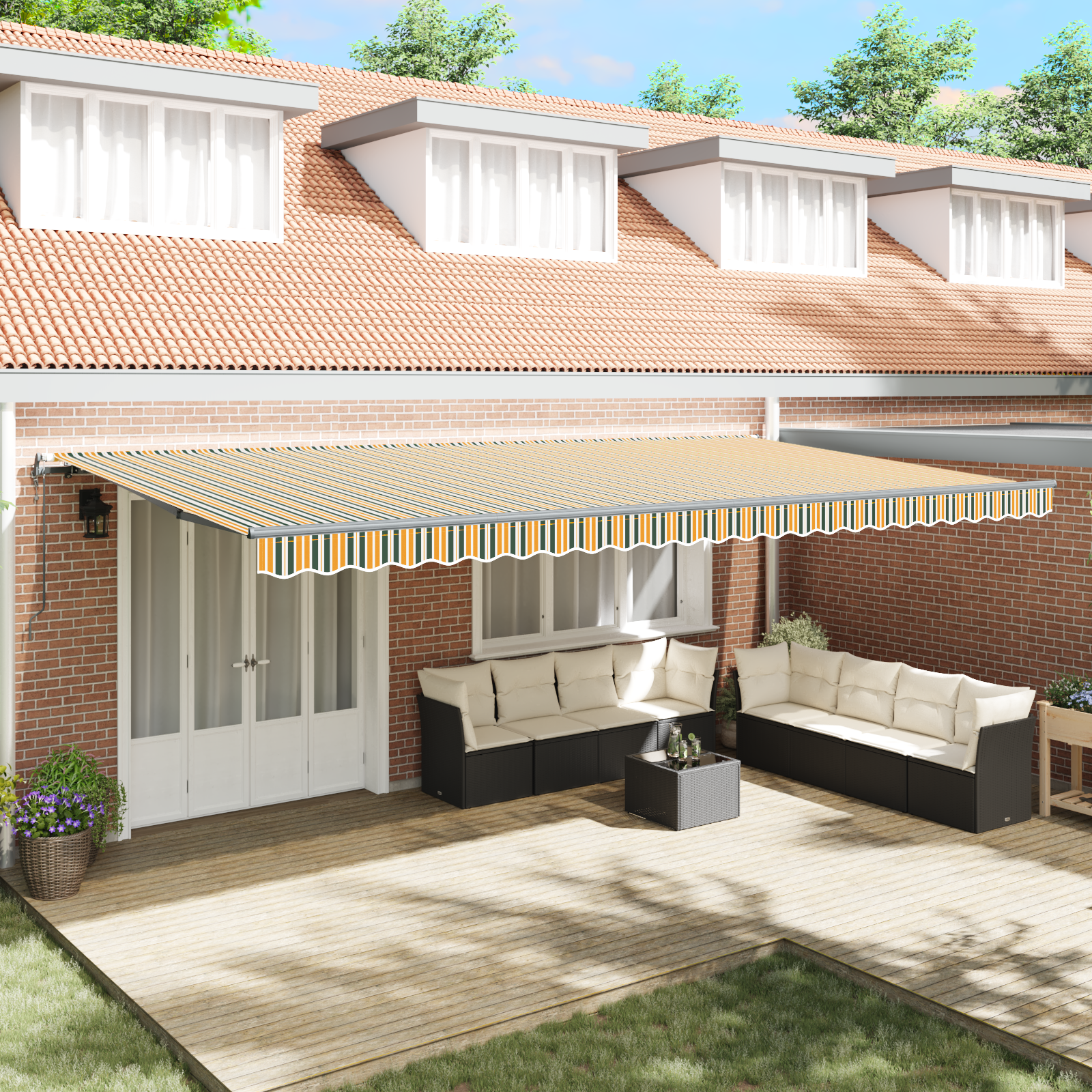 Avtomatska retraktibilna tenda zelena in rumena 600×350 cm