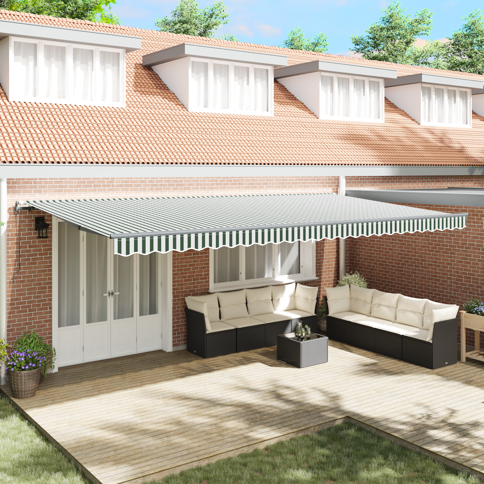 Avtomatska Zložljiva Tenda Zelena in Bela 600×350 cm