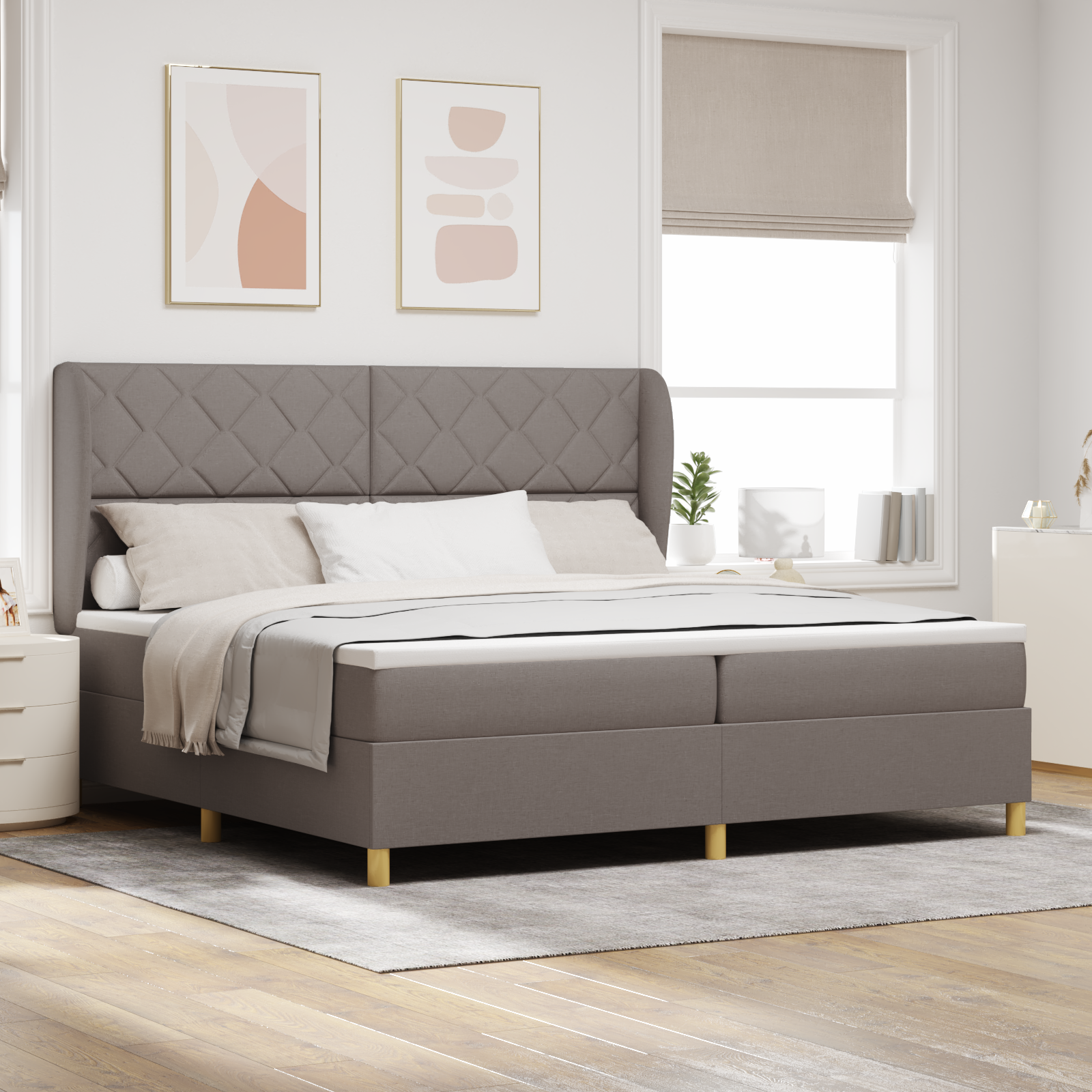 Box Spring postelja z vzmetnico Taupe 200×200 cm Tkanina