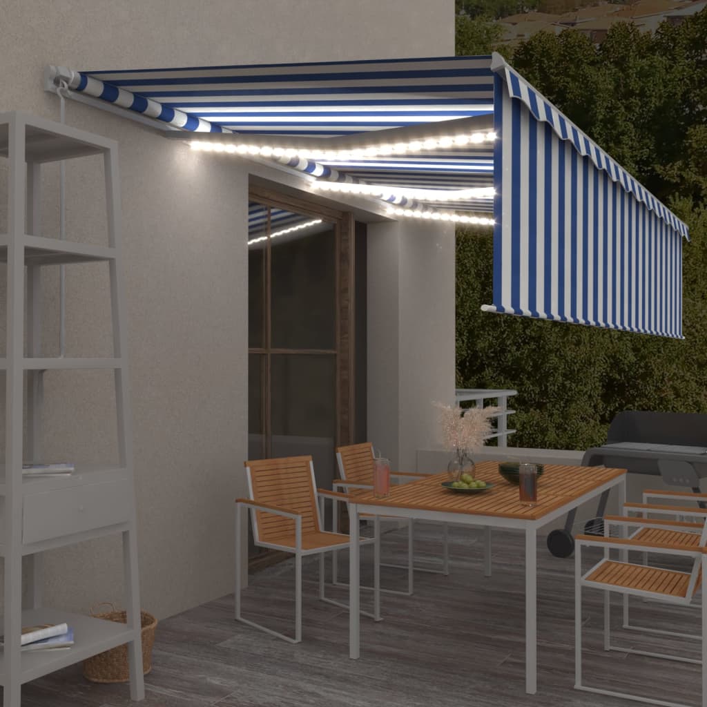 Ročno zložljiva tenda s senčilom LED 6×3 m modra in bela