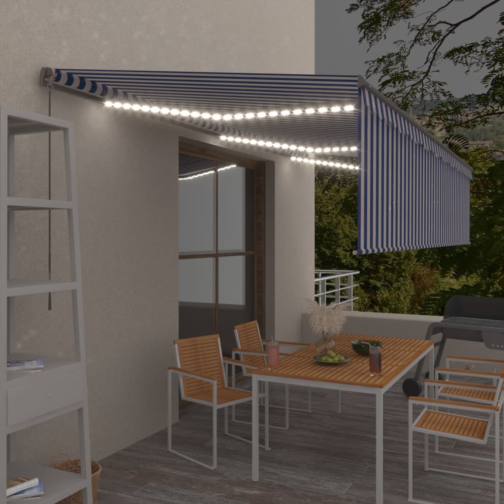 Ročno zložljiva tenda s senčilom LED 6×3 m modra in bela