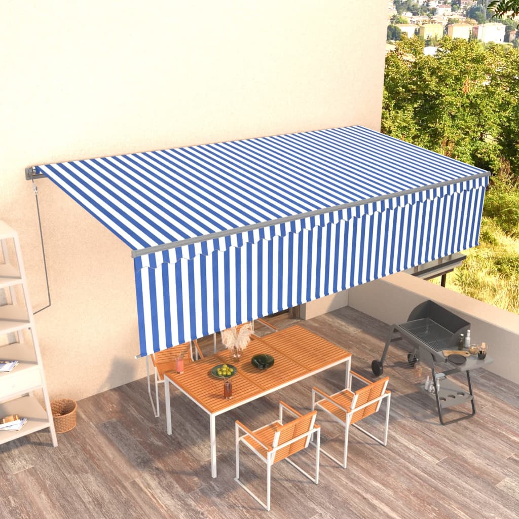 Avtomatsko zložljiva tenda s senčilom 6×3 m modra in bela