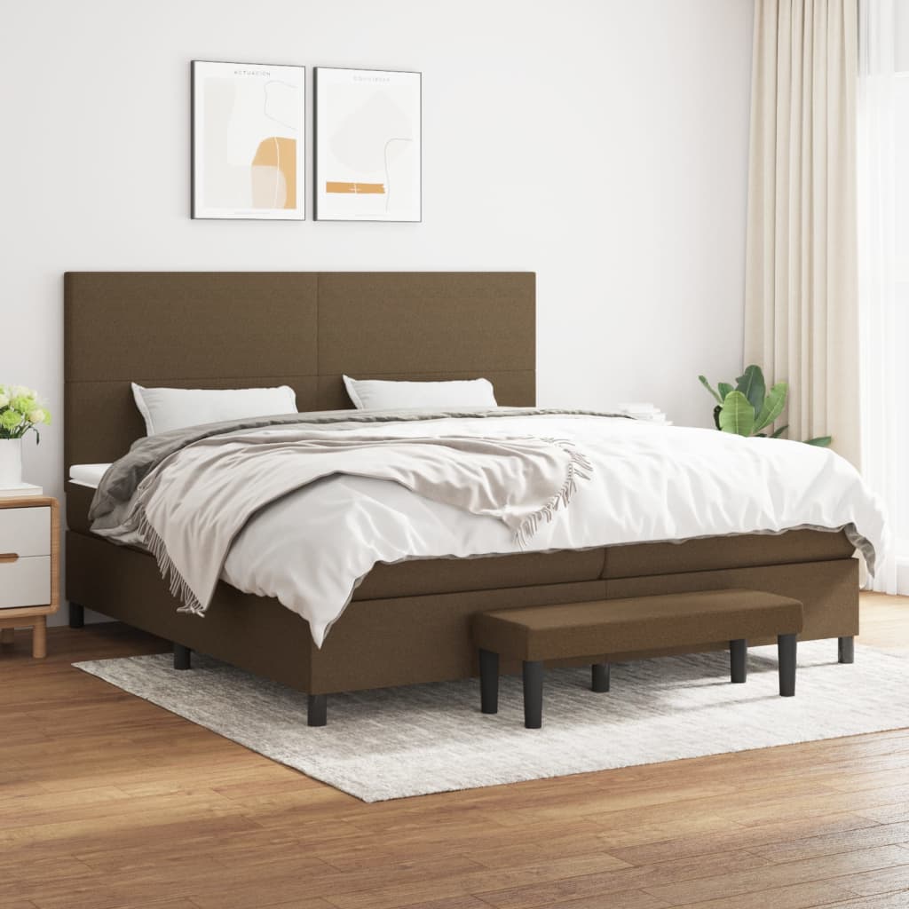 Box spring postelja z vzmetnico temno rjav 200×200 cm blago