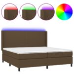 Box spring postelja z vzmetnico LED temno rjava 200x200cm blago - Image 2