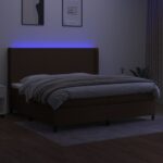 Box spring postelja z vzmetnico LED temno rjava 200x200cm blago - Image 3