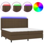 Box spring postelja z vzmetnico LED temno rjava 200x200cm blago - Image 2